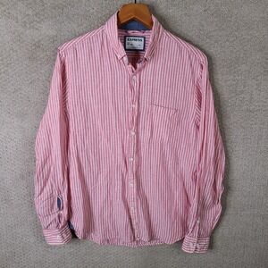 Express Shirt‎ Mens M Pink Striped Linen Blend Button Down Slim Soft Wash Casual